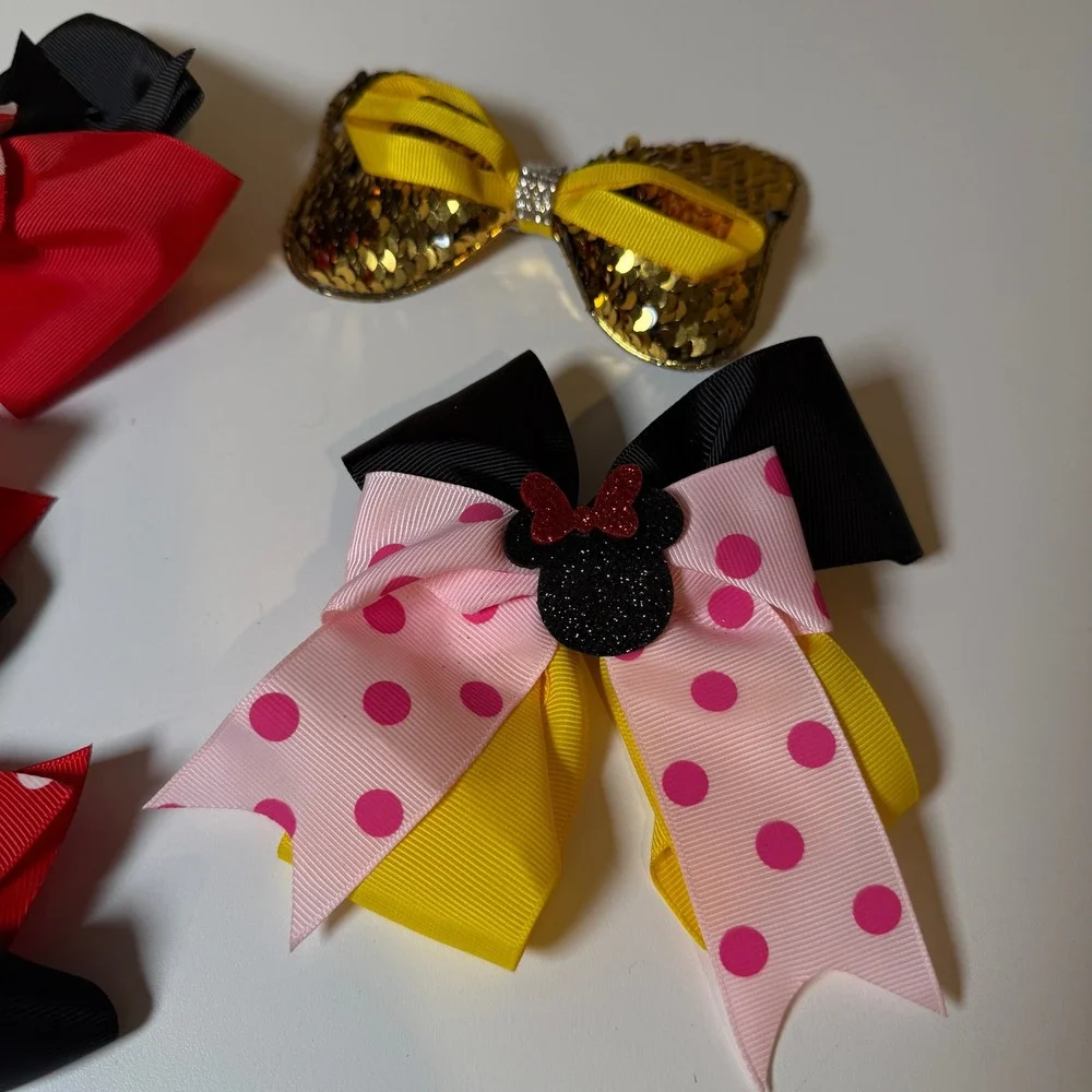 Minnie Mouse Hair Bow Set Red Black Yellow‎ Polka Dot Kids Accessories